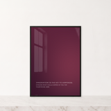 Bordeaux Glow · Imagination. Reference photo: 50 × 70 cm in a black frame on light marble.