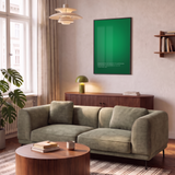 Velvet Green · Imagination. Foto d’interni con un poster di 50 × 70 cm in una cornice nera.