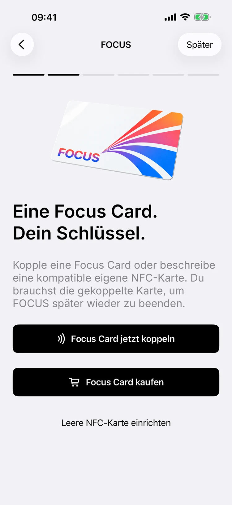 Screenshot der MagicPoster App: Focus Card per NFC koppeln