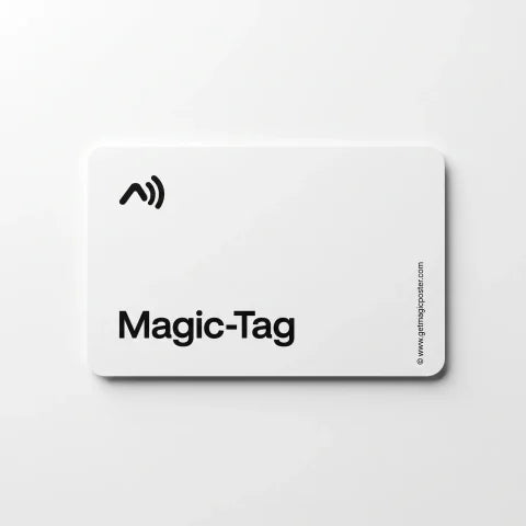 White Magic-Tag with black symbol and lettering