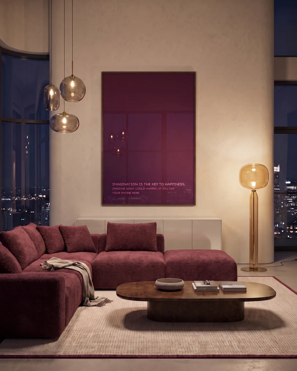 MagicPoster in a coordinated interior, filling the frame edge to edge with visible light reflections.