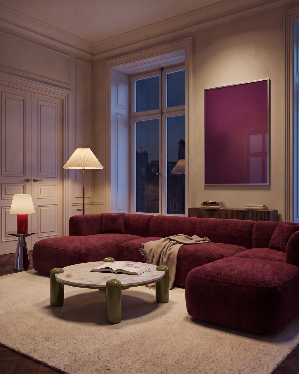 MagicPoster in a coordinated interior, filling the frame edge to edge with visible light reflections.