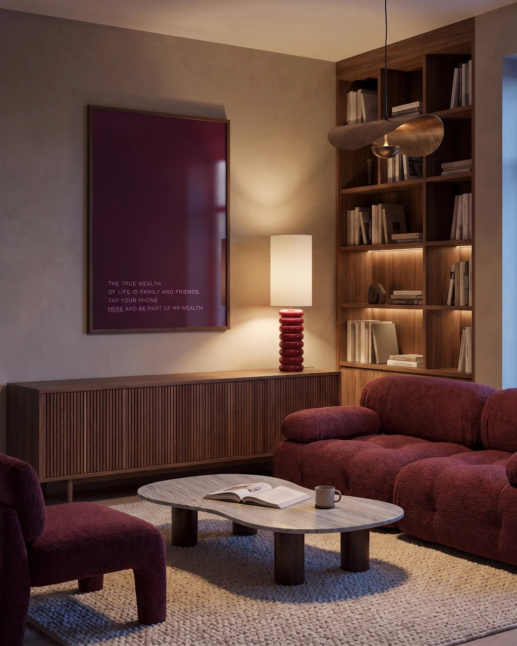 MagicPoster in a coordinated interior, filling the frame edge to edge with visible light reflections.