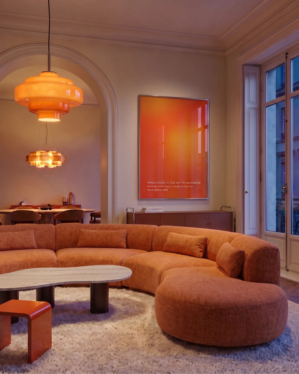 MagicPoster in a coordinated interior, filling the frame edge to edge with visible light reflections.